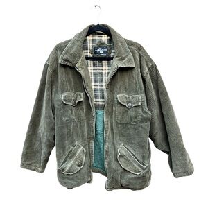 Vintage Andy Johns Olive Corduroy Jacket L | Chore Barn Coat Plaid Lining